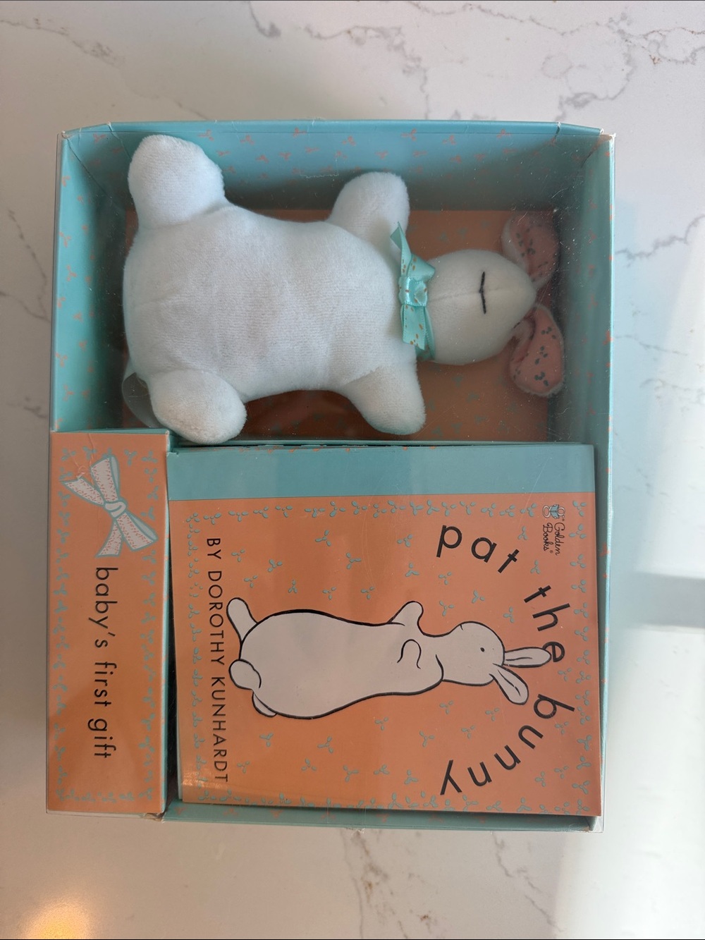 Plush Gift Set – White Plush Bunny with Teal Accents